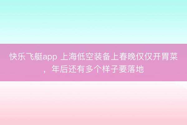 快乐飞艇app 上海低空装备上春晚仅仅开胃菜,年后还有多个样子要落地