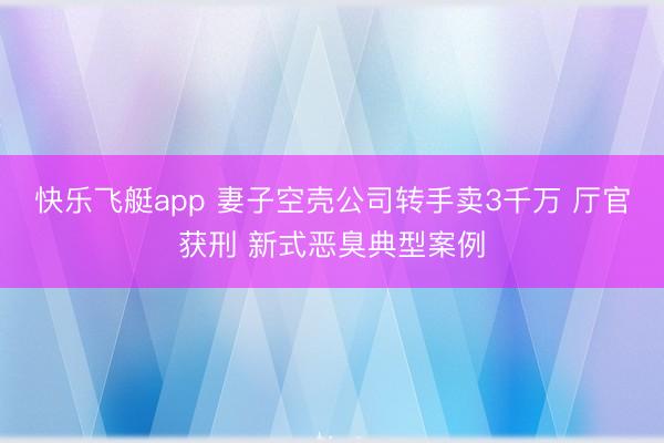 快乐飞艇app 妻子空壳公司转手卖3千万 厅官获刑 新式恶臭典型案例